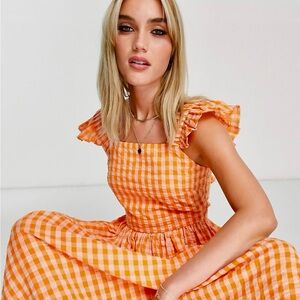 Gingham Orange Midi Maxi Dress